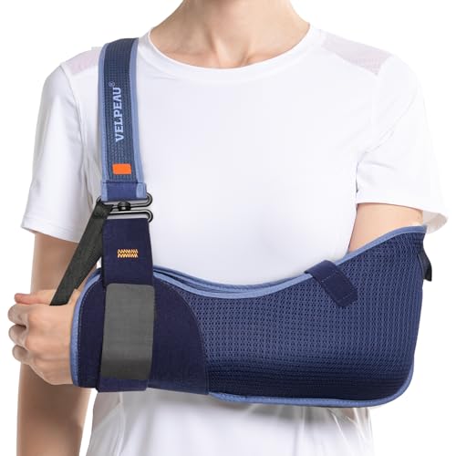 VELPEAU Arm Sling Shoulder Immobilizer for Women and Men, fit Left or Right Arm - Rotator Cuff Support Brace -Medical Sling for Shoulder, Clavicle, Elbow Injury (Breathable type, 2X-Large: Bust 47″-53″) - color: Blue, size: XX-Large
