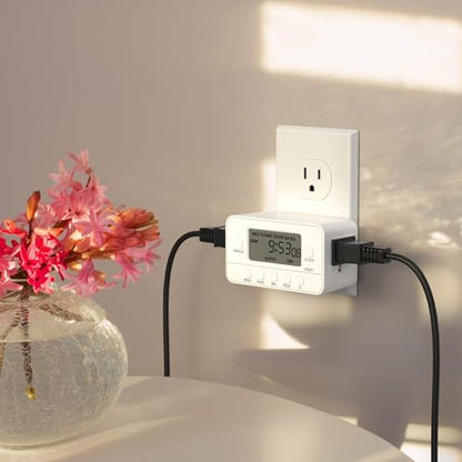 BN-LINK Digital Timer Outlet,7 Day Programmable Plug Timer for Light Indoor | 8 ON/OFF Programs 3 Prong Dual Grounded Outlets Timer , Vacation Mode, Light Switch for Lamps, Coffee Makers, Fans,15A/1875W - color: 2 Outlet, 1-pack