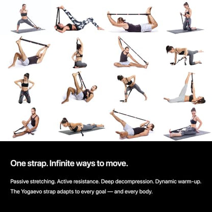YogaEVO Elastic Stretching Strap with Loops for Physical Therapy | 2-in-1 Yoga Strap & Resistance Band — Flexibility & Back Recovery - color: Black
