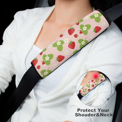 Universal Soft and Comfortable Car Seat Straps Shoulder Pads for Adult Use, Stroller Pushchair High Chair, 2PCS Strawberry Red Pink Fruit Floral Harness Pads Strap - color: Pattern 116