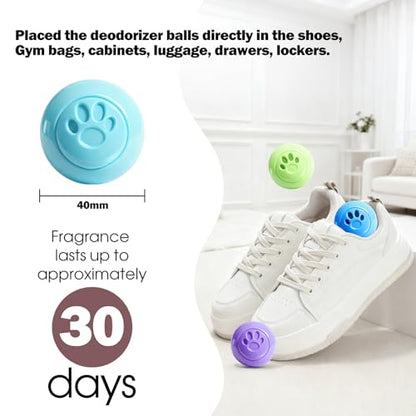 SCENTORINI Shoe Deodorizer Balls, 12 Pack Sneaker Deodorizer Balls | Odor Eliminator for Smell Shoes, Long Lasting Shoe Freshener for Gym Bags, Drawers and Small Spaces