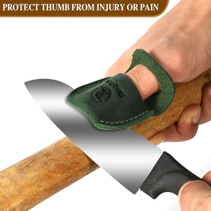Thumb Guard Wood Carving Tools, Leather Finger Protector, Handmade Carpenter Working Carving Kit Accessories Green - color: Green