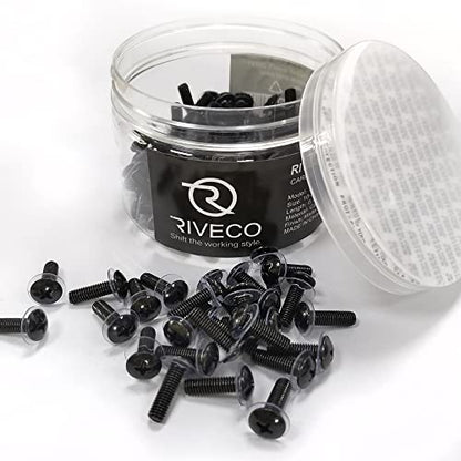 RIVECO 100PCS 10-32 Rack Screws for Server Cabinets & Racks Tapered Holes Mounting Network Equipment Audio Devices, Carbon Steel Black - size: 10-32 Screws (100 Pieces)