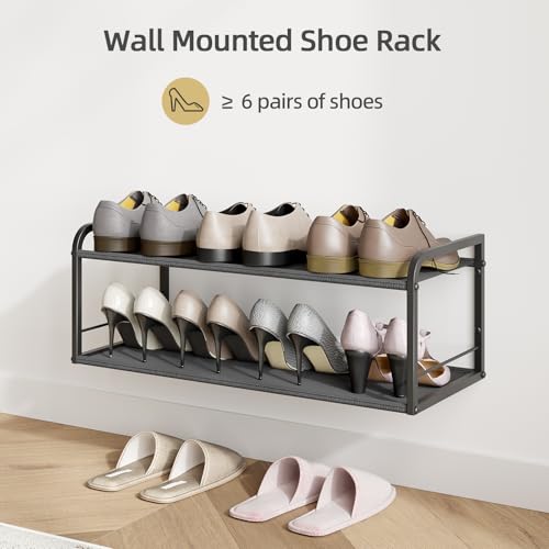Wall Mounted Shoe Rack, Carbon Steel Shoe Organizer with Removable Oxford Cloth, Non-Slip Space-Saving for Entryway Closet Bedroom, Black - color: Classic Black