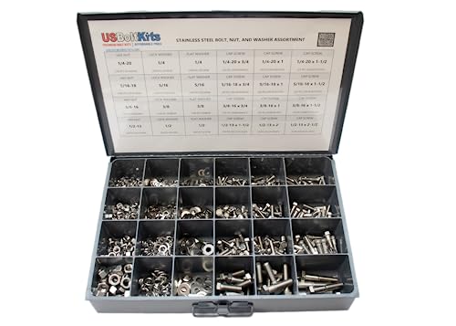1250 Piece Stainless Steel Hex Head Cap Screw (Bolt), Nut, and Washer Assortment 18-8 Coarse Thread Set