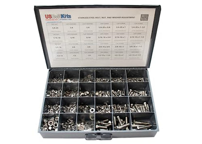 1250 Piece Stainless Steel Hex Head Cap Screw (Bolt), Nut, and Washer Assortment 18-8 Coarse Thread Set