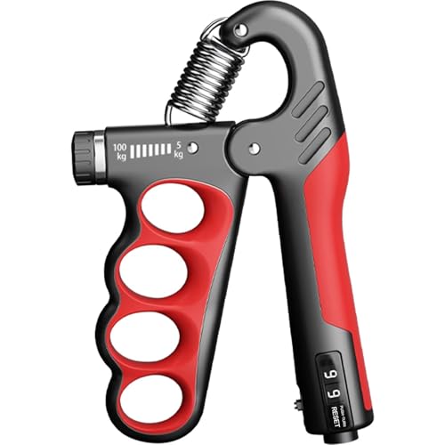 Grip Strength Trainer Forearm Strengthener, 11-220 lbs Adjustable Resistance, Automatic Counting, Ergonomic Design, Ideal Device for Grip Strengthening, Arthritis Relief, Hand Physical Therapy & Rehab - color: Red