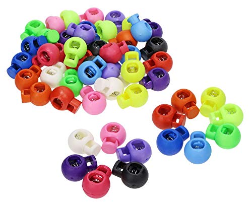 Shapenty 13 Colors Plastic Toggle Single Hole Spring Loaded Elastic Drawstring Rope Cord Locks Clip Ends Round Ball Shape Luggage Lanyard Stopper Sliding Fastener Buttons, 4PCS for Each Color, 52PCS