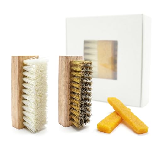 Suede and Nubuck Shoe Cleaner Kit - 4 pcs Shoe Care Set, Brass & Soft Nylon Brushes with 2 Erasers - Premium Dry Cleaning Tools for Boots, Sneakers, Bags - Restores Nap & Removes Scuffs