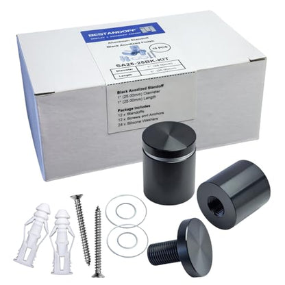 Pack of 12 Aluminum Standoff Screws Wall Sign Standoff Mounting Hardware Standoff Mounts for Acrylic Picture Frame (12, Black, 1" x 1“) - color: Black, size: 1" x 1“