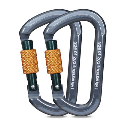 Auto Locking Rock Climbing Carabiner Clips, Heavy Duty Asymmetrical Carabiner Connector Used for Rappelling Rescue Outdoor Climbing, Mountaineer, Hammock, Camping - color: 28KN（2pack）
