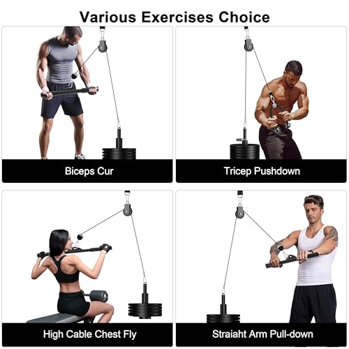 Cable Pulley System for Home Gym, Silent Heavy Duty Pulley Kit Fits 1 & 2" Plates, Tricep Pull Down & Bicep Curl Attachment for Power Racks, 350LBS Capacity Strength Training Equipment