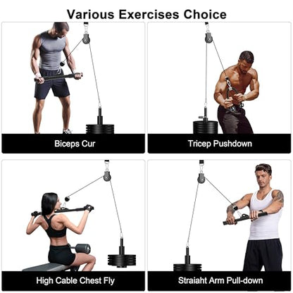 Cable Pulley System for Home Gym, Silent Heavy Duty Pulley Kit Fits 1 & 2" Plates, Tricep Pull Down & Bicep Curl Attachment for Power Racks, 350LBS Capacity Strength Training Equipment