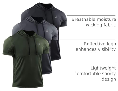 NELEUS Dry Fit Workout Athletic Muscle Tank Top Running Shirts with Hoods - color: 5084 Black/Grey/Olive Green,3 Pack, size: XX-Large