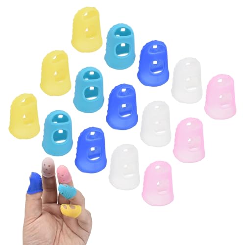 PATIKIL 15 Pcs Silicone Finger Tips, 20mm Anti-Slip Textured Surface Reinforced Protectors Fingertip Covers Reusable Thimbles for Money Counting Guitar Sewing, 5 Colors - color: Yellow/Translucent/Pink/Light Blue/Dark Blue, size: 20mm
