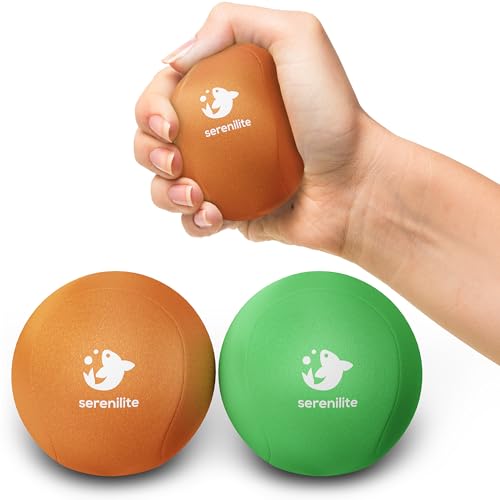 Serenilite Stress Balls for Adults, Squeeze Ball for Hand Therapy, Stress Ball, Hand Exercisers for Therapy & Grip Strengthening, Physical Therapy Balls, Hand Grip Strengthener. - color: Green, Orange