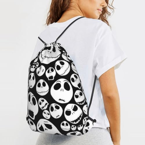 Halloween Skull Drawstring Backpack String Bag Gym Sackpack Lightweight Waterproof Sport Bag for Women Men - color: Halloween Skull