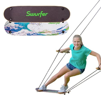 Swurfer TreeSkate Skateboard Swing, Outdoor Stand Up Surf Swing, Holds Up to 200 lbs, Ages 6 and Up, Adjustable Handles, Grip Tape, Kids Outdoor Play Equipment for Children and Adults (Waves) Blue - color: Blue