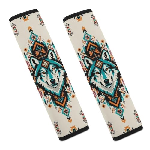 Universal Fit Aztec Navajo Wolf Seat Belt Shoulder Pad for Adult Use, Most Cars, 1 Pair Harness Pads Strap Anti-Slip Pad - color: Pattern 782