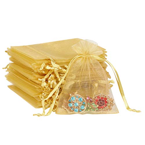 Boshen 100/200PCS Organza Gift Candy Sheer Bags Mesh Jewelry Pouches Drawstring Bulk for Wedding Party Favors Christmas (3" X 4"(100PCS), Gold) - color: Gold-3" X 4"(100PCS)