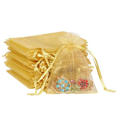 Boshen 100/200PCS Organza Gift Candy Sheer Bags Mesh Jewelry Pouches Drawstring Bulk for Wedding Party Favors Christmas (3" X 4"(200PCS), Gold) - color: Gold-3" X 4"(200PCS)