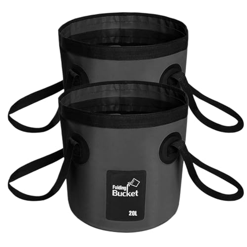 BANCHELLE 2 PCS Collapsible Bucket with Handle for Indoor Outdoor | Foldable Water Storage Container for Car Washing, Camping, Fishing, Beach, Gardening - color: Black