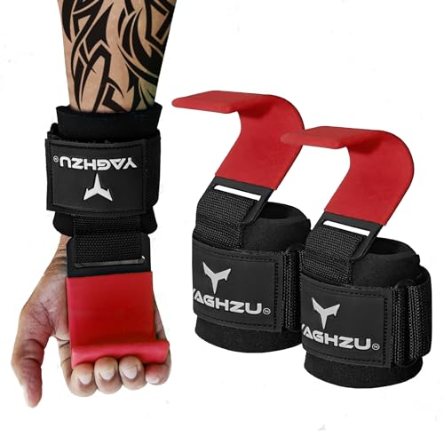 Weight Lifting Hooks, Padded Weight Lifting Straps Wrist Straps for Men and Women, Premium Deadlift Straps for Weightlifting and Powerlifting, Weight Lifting Gloves for Pull Ups - color: Red