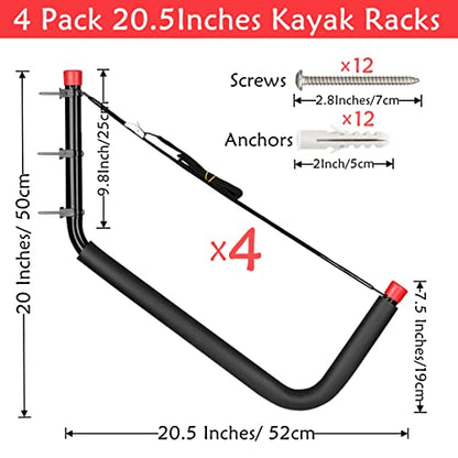 Kayak Storage Racks, Wall Mount Garage Storage Hooks for Kayaks, SUP, Paddle Boards and Surfboards, Heavy Duty Hangers - size: 20.5in-4 Pack