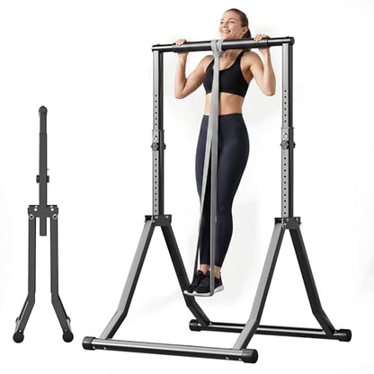 Foldable Pull Up Bar Station 66.1''-84.6'' Power Tower - color: 66"-85" with Assistance Bands