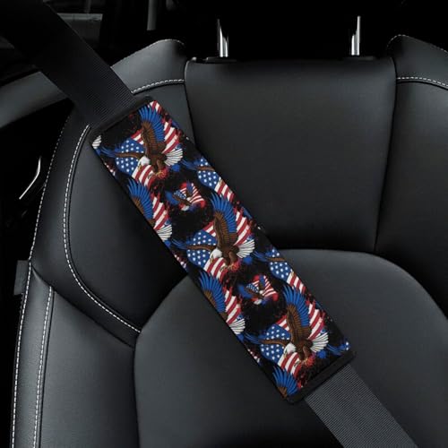 2 Pack Universal Soft and Comfortable Seat Belt Cover for Kids, Car Seats Pushchair Strollers High Chair Pushchair, Independence Day American Flag Eagle Seat Belt Cushion - color: Pattern 628