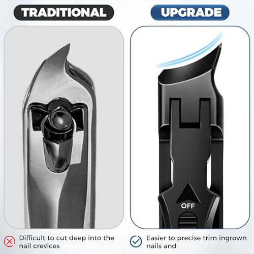 Toenail Clippers for Thick Toenails and Ingrown Nails | Heavy Duty Nail Clippers for Men with Wide Jaw Opening, Anti-Splash Slanted Curved Ingrown Toenail Clippers Nail Cutters - color: Black Slanted Nail Clippers