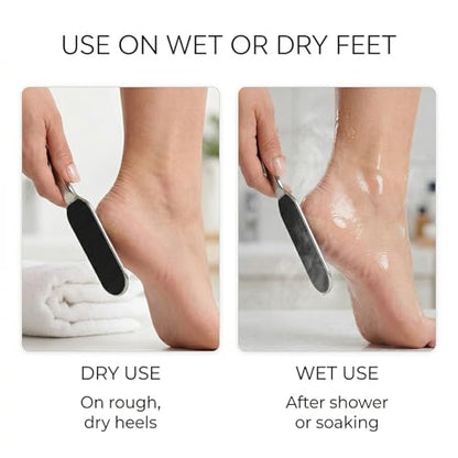 Stainless Foot File Callus Remover for Cracked Heels & Dead Skin — Pedicure Rasp with 10 Replacement Pads & 2 Exfoliating Foot Masks, Sandal Season Foot Care Kit (3in1 Set)