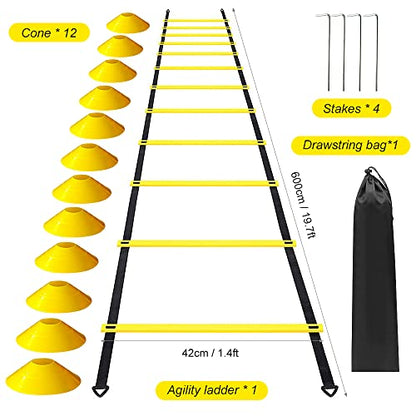 Aramox Football Speed Ladder, Rung Training Equipment with Marker Cones for Athletes and - Enhance Balance and Speed with Convenient Storage