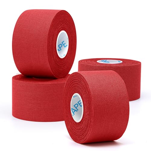 OK TAPE 4 Rolls Athletic Tape, Sports Tape for Injuries, Rigid, Easy Tear Medical Tape, Wrist Tape, No Sticky Residue | Secure Ankle, Finger, Knee- 1.5inch x 11yards (Red) - color: Red-4 Rolls, size: 11 yards