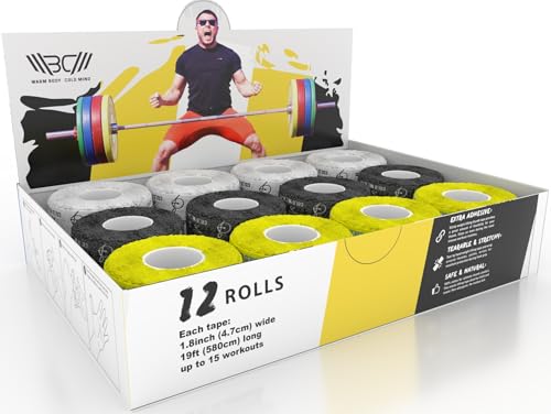 WARM BODY COLD MIND 1.85" Weightlifting Thumb Tape - Hook Grip Tape for Powerlifting, Cross Training, Gym Tape, Workout, Weight Lifting Tape, Athletic Finger Wrap (12 Rolls Mix V3) - color: 12 Rolls Mix V3