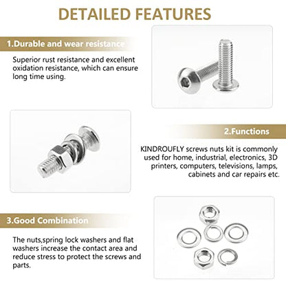 230 Pieces M5 x 8/10 /12/16 /20/25 /30mm Button Head Socket Cap Screws Nuts Washers Assortment Kit, 304 Stainless Steel, Fully Machine Thread - size: M5, style: Button Head
