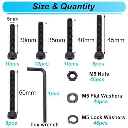 185PCS Black M5 Hex Socket Head Cap Screws, M5 x 30/35/40/45/50mm Metric Screws Bolts Nuts Washers Assortment Kit with Hex Wrench, 12.9 Grade Alloy Steel - size: M5 x 30/35/40/45/50mm, style: Socket Head