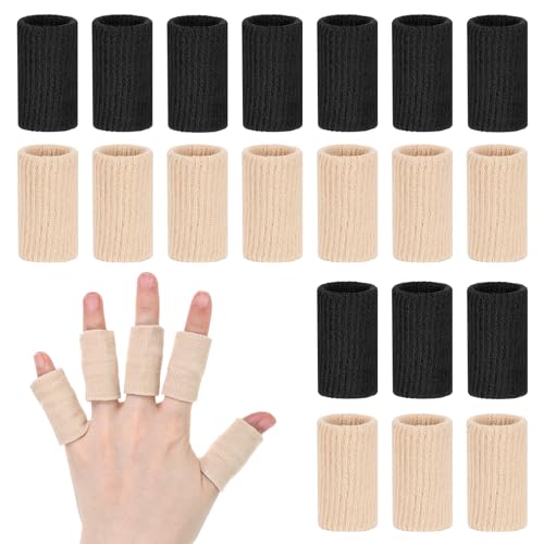 20 PCS Compression Finger Sleeves, Elastic Finger Sleeves for Arthritis, Sport Fingers Sleeve Protectors for Basketball Golf (Black+Nude)