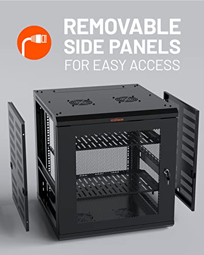 ECHOGEAR 12U Network Rack w/Enclosed Design, Easy Install, 600mm Depth | Enclosed server rack includes pre-mounted fan, 2x 1U shelves, lockable door, wall mountable design, all hardware for install - size: 12U