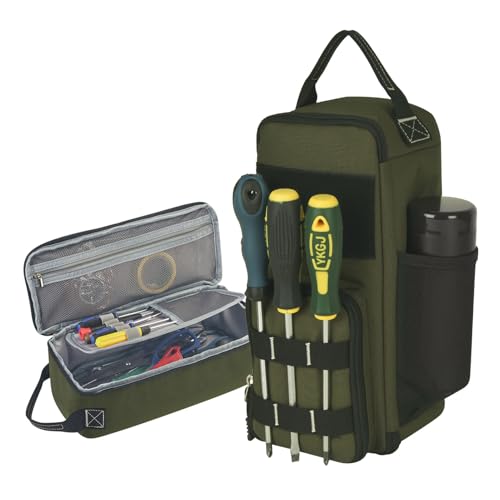 12.6" Heavy Duty Small Tool Bag Pouch for Men with Multiple Pockets,Green | 1680D,Zipper,Portable Handle,Ideal for EDC,Motorcycles,Electricians;Stores Screwdrivers,Wrenches,Multimeters and Other Tools - color: Green