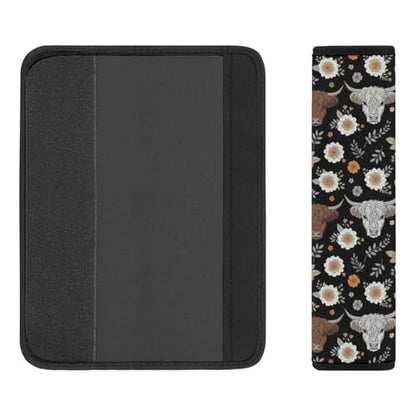 2 Piece Soft Padded Seat Belt Shoulder Pad for Adult Use, All Vehicles, Cute Highland Cow Floral Automotive Seat Belt Protector, Easy Install (No Tool) - color: Pattern 306