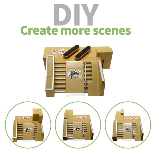 Fingerboard Skate Park Kit with 8 Skatepark Deck Ramp & 2 Mini Fingerboards,Tech Deck Skatepark DIY Skate Ramp Set, Toy Gift for Kids Ages 5+