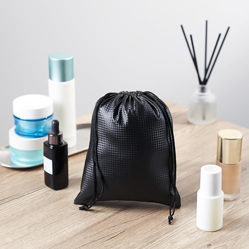 PALTERWEAR Tech-Weave PU-Coated Drawstring Bags (Set of 5) Water-Resistant, Directional-Stretch Travel Organizers for Phone, Toiletries, Tech Gear, Collections - Wipe-Clean (Black 3D, 5 x 7 Inch) - size: 5 x 7 Inch