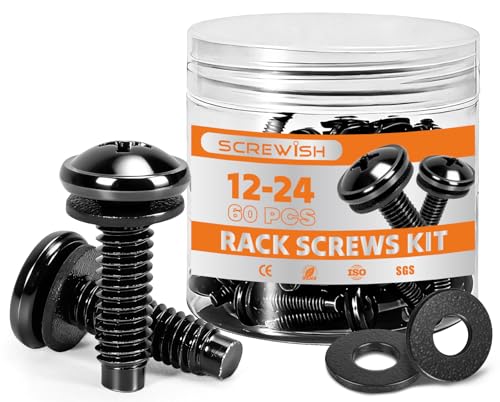 60 Pack 12-24 Rack Screws with Nylon Washers, Self-Guiding Pilot Point, Carbon Steel Black Zinc Plated for Server Racks, Network Cabinets - color: Black, size: 12-24