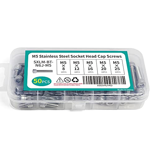 M5 x 8/12/ 16/20/ 25mm Socket Head Cap Screws M5 Bolts Stainless Steel 304 Metric Machine Hex Socket Screw, Fully Threaded, Bright Finish, Assortment Kit, 50PCS - size: M5 x 8/12/16/20/25mm