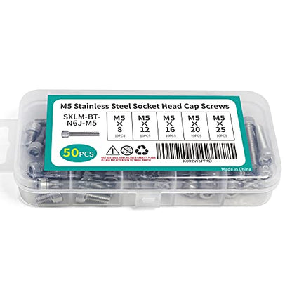 M5 x 8/12/ 16/20/ 25mm Socket Head Cap Screws M5 Bolts Stainless Steel 304 Metric Machine Hex Socket Screw, Fully Threaded, Bright Finish, Assortment Kit, 50PCS - size: M5 x 8/12/16/20/25mm