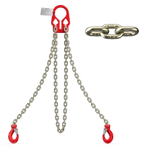 Lifting Chains with Adjuster Hooks, 5/16 Inch x 10 Ft, 7000lbs / 3.18 Tons, Heavy Duty Industrial Chain Slings for Engine Hoist with 2 Legs Grab Hook
