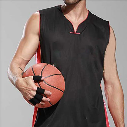 ELANE 40PCS Finger Sleeve Protective Sleeve, Thumb Sleeve Support Finger Sleeve Elastic Thumb Sleeve, Protect Joints, Suitable for Sports, Basketball, Tennis, Fitness, Bowling, Black and Rose - color: black+rosered
