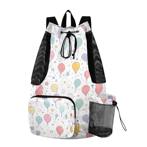 Mens Drawstring Bags Climbing Gym Bag With Water Bottle Holder Cinch Bags Wet and Dry Separation Cartoon Cute Colorful Balloons