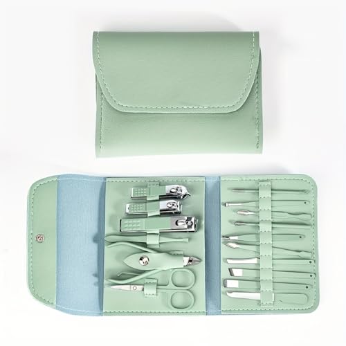 Nail Kit Clippers Pedicure Tools for Feet-Professional Travel Nail Kit 16pcs Grooming Kit Portable Case - color: 16 Green Items